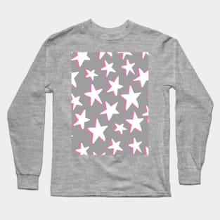 White and Pink Stars Pattern Long Sleeve T-Shirt